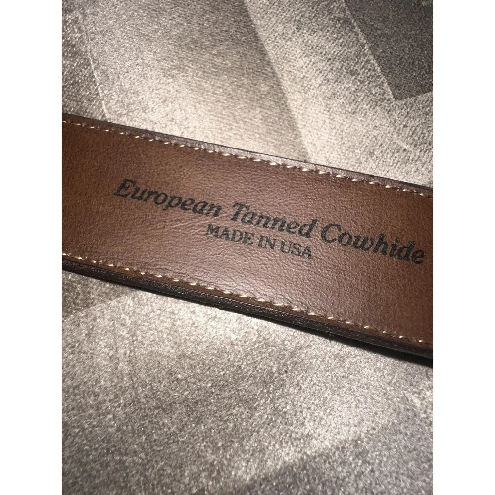 Torino Leather Belt‎ Mens Size 36 Brown European Cowhide Brass Tone Buckle 7501